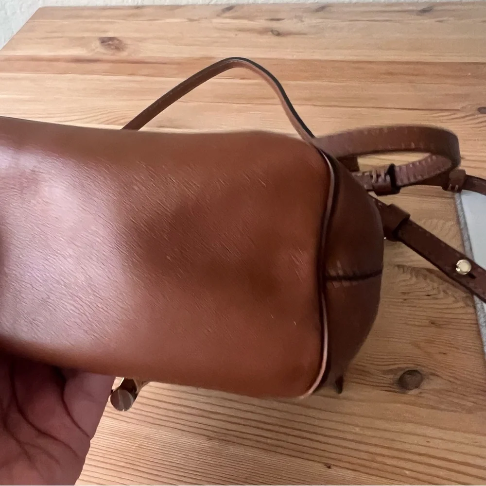 Chloe Faye Mini Backpack Tobacco Brown Suede Leather Gold Circle Hardware - Picture 12 of 15